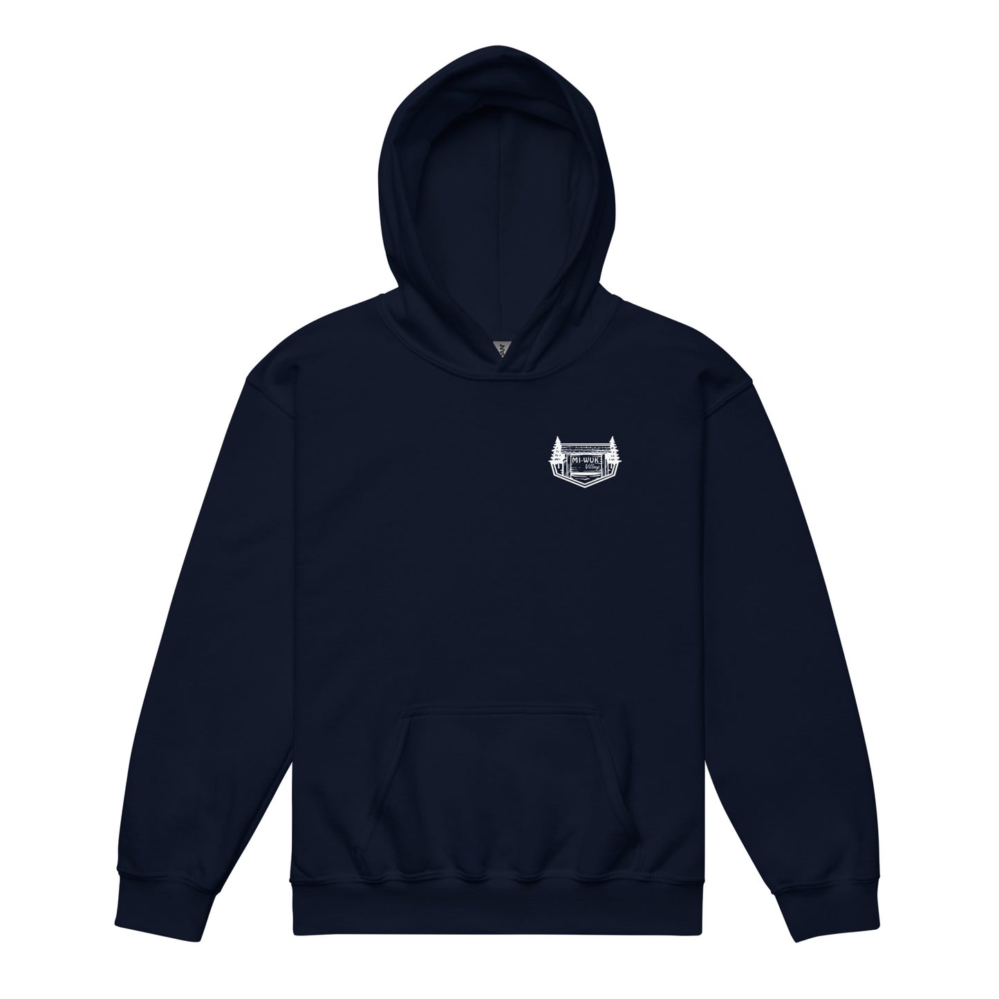 Mi Wuk Village Youth Hoodie • Front & Back Logo • Sierra Nevada Mountain Town Apparel